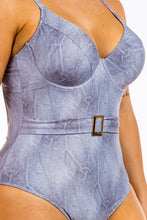 Load image into Gallery viewer, One Piece Buckle Belt embellish Denim Swimsuit
