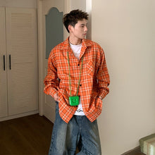 Load image into Gallery viewer, Mens Retro Design Long Sleeve Lining Loose Casual Orange Plaid Shirt
