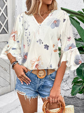 Load image into Gallery viewer, Ruffled Printed V-Neck Half Sleeve Blouse
