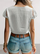 Load image into Gallery viewer, Swiss Dot Lace Detail V-Neck Cap Sleeve Blouse
