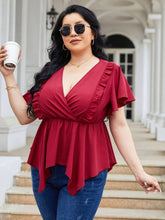 Load image into Gallery viewer, Plus Size Frill Surplice Flutter Sleeve Blouse
