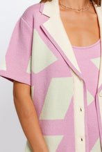 Load image into Gallery viewer, Tasha Apparel Abstract Contrast Short Sleeve Collared Cardigan
