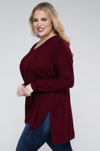 Load image into Gallery viewer, Plus Dolman Sleeve V-Neck Side Slit Hi-Low Hem Top
