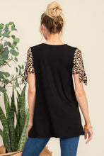 Load image into Gallery viewer, Celeste Full Size Open Tie Sleeve Leopard Color Blocked Top
