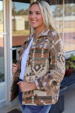 Load image into Gallery viewer, Brown Aztec Print Flap Pocket Button-up Jacket
