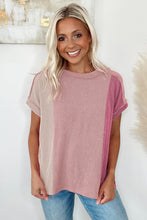 Load image into Gallery viewer, Apricot Pink Textured Colorblock Crew Neck T Shirt
