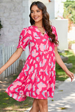 Load image into Gallery viewer, Pink Abstract Printed Puff Short Sleeve Tiered Loose Dress
