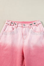 Load image into Gallery viewer, Pink Scattering Rhinestone Gradient Denim Pants
