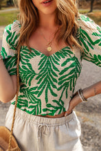 Load image into Gallery viewer, Dark Green Tropical Leaf Print Smocked Crop Top
