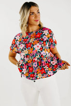 Load image into Gallery viewer, Womens - Colorful Floral Ruffle Peplum Short Sleeves Blouse
