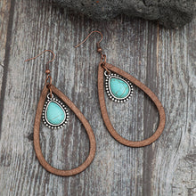 Load image into Gallery viewer, Wooden Turquoise Cutout Teardrop Earrings
