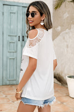 Load image into Gallery viewer, Shiny Lace Detail Round Neck Cold Shoulder Blouse
