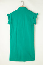 Load image into Gallery viewer, Bright Green Shirred Ruffle Sleeve Button Up Short Dress
