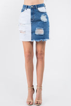 Load image into Gallery viewer, American Bazi Contrast Patched Frayed Denim Distressed Skirts
