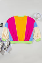 Load image into Gallery viewer, Rose Red Plus Size Colorblock Patchwork Exposed Seam Sweatshirt
