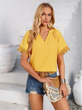 Load image into Gallery viewer, Lace Detail Notched Short Sleeve Blouse
