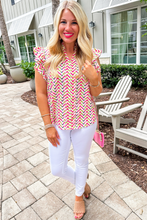 Load image into Gallery viewer, Multicolor Chevron Print Ruffled Sleeve Blouse
