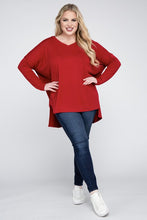 Load image into Gallery viewer, Plus Dolman Sleeve V-Neck Side Slit Hi-Low Hem Top
