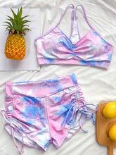 Load image into Gallery viewer, Tie-Dye Spaghetti Strap Top and Drawstring Shorts Swim Set
