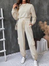 Load image into Gallery viewer, Round Neck Long Sleeve Top and Pants Set
