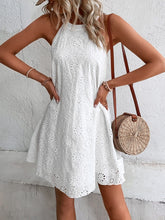 Load image into Gallery viewer, Eyelet Grecian Neck Mini Dress
