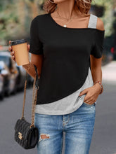 Load image into Gallery viewer, Contrast Asymmetrical Neck Short Sleeve T-Shirt
