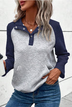 Load image into Gallery viewer, Gray Textured Contrast Splicing Raglan Sleeve Top
