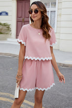 Load image into Gallery viewer, Contrast Trim Round Neck Top and Shorts Set
