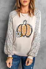 Load image into Gallery viewer, Khaki Leopard Raglan Long Sleeve Floral Pumpkin Graphic Top
