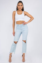 Load image into Gallery viewer, American Bazi High Waist Distressed Raw Hem Jeans
