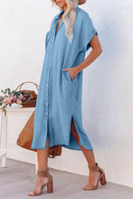 Load image into Gallery viewer, Slit Button Up Short Sleeve Imitation Denim Dress
