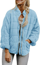 Load image into Gallery viewer, Womens Winter Zip-up Stand Collar Solid Color Plaid Long Sleeved Jacket with Pockets

