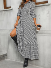 Load image into Gallery viewer, Ruffle Hem Plaid Long Sleeve Dress
