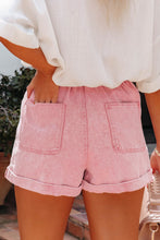 Load image into Gallery viewer, Dusty Pink Vintage Washed Frilled High Waist Denim Shorts
