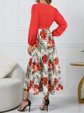 Load image into Gallery viewer, Pleated Printed Surplice Long Sleeve Dress
