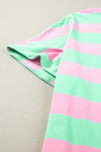 Load image into Gallery viewer, Pink Stripe Colorblock Cuffed Sleeve Loose Tee
