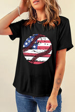 Load image into Gallery viewer, Black American Flag Baseball Graphic Crewneck T Shirt
