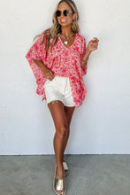 Load image into Gallery viewer, Pink Boho Floral V Neck Kimono Style Blouse
