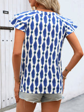 Load image into Gallery viewer, Ruffled Printed Notched Cap Sleeve Blouse
