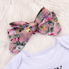 Load image into Gallery viewer, 3pc Set - Baby - Girl -  I&#39;M MY DADDY&#39;S GIRL &amp; MY MOMMY&#39;S WORLD - Baby Onesie + Floral Diaper Cover + Headband - Sizes 0-18mths Ti Amo I love you
