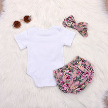 Load image into Gallery viewer, 3pc Set - Baby - Girl -  I&#39;M MY DADDY&#39;S GIRL &amp; MY MOMMY&#39;S WORLD - Baby Onesie + Floral Diaper Cover + Headband - Sizes 0-18mths Ti Amo I love you
