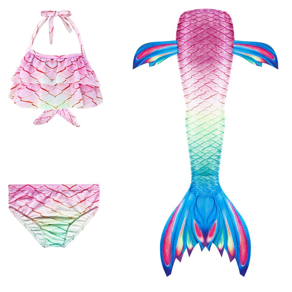 3pc Set - Toddler/ Kids - Girls - Kids Binkini Swimsuit + Mermaid Tail - Kids 4-12 Ti Amo I love you