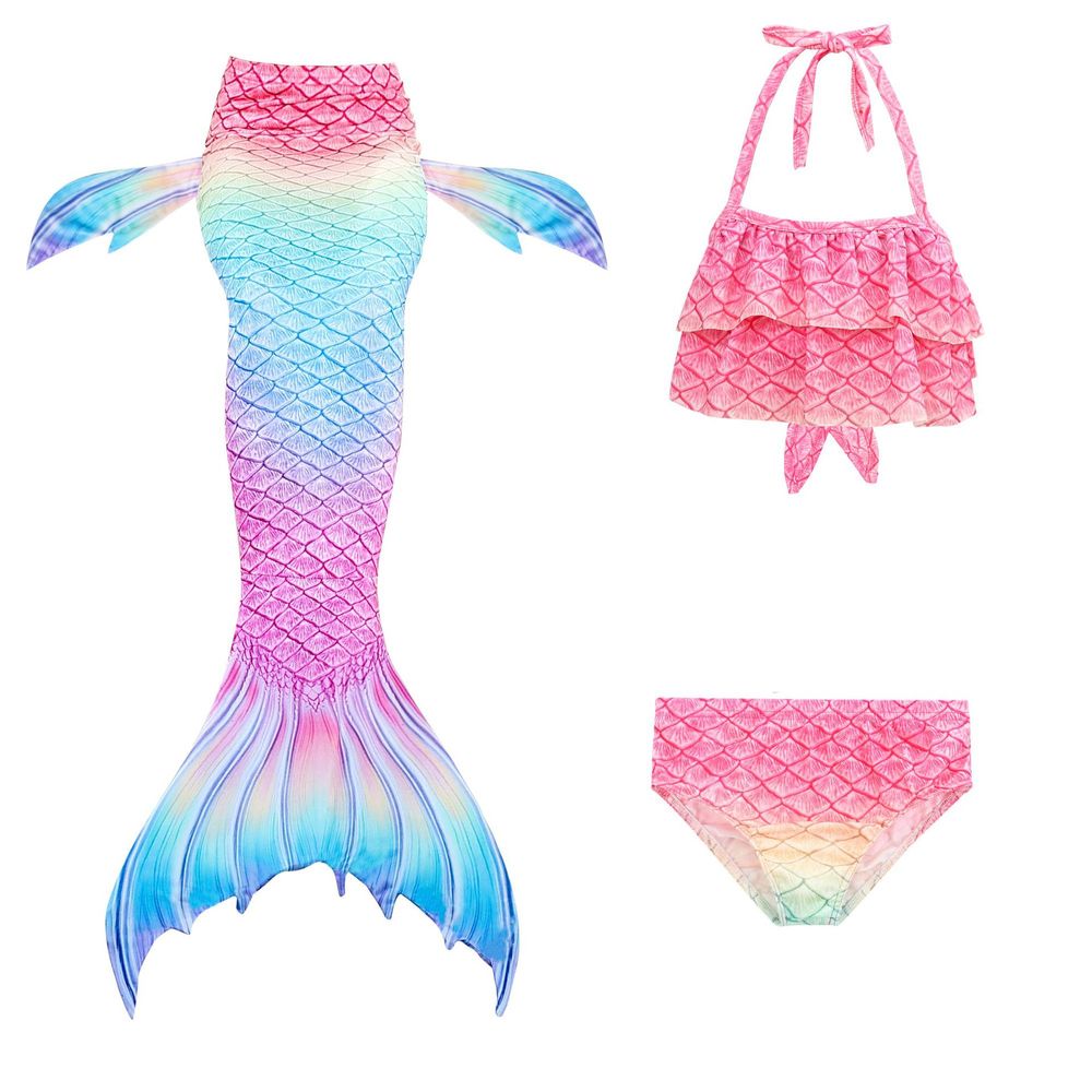 3pc Set - Toddler/ Kids - Girls - Kids Binkini Swimsuit + Mermaid Tail - Kids 4-12 Ti Amo I love you