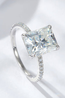 4 Carat Princess Moissanite - 925 Sterling Silver - Platinum Plated - 4-Prong Side Stone Ring Ti Amo I love you