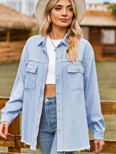 Load image into Gallery viewer, 4 Colors - Button Up Collared Neck Raw Hem Denim Top Shacket Ti Amo I love you
