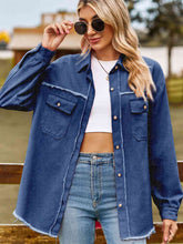 Load image into Gallery viewer, 4 Colors - Button Up Collared Neck Raw Hem Denim Top Shacket Ti Amo I love you
