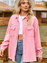 Load image into Gallery viewer, 4 Colors - Button Up Collared Neck Raw Hem Denim Top Shacket Ti Amo I love you
