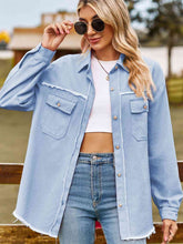 Load image into Gallery viewer, 4 Colors - Button Up Collared Neck Raw Hem Denim Top Shacket Ti Amo I love you
