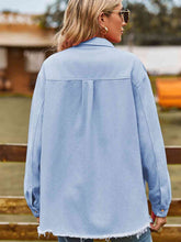 Load image into Gallery viewer, 4 Colors - Button Up Collared Neck Raw Hem Denim Top Shacket Ti Amo I love you
