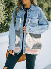 Load image into Gallery viewer, 4 Colors - Collared Neck Dropped Shoulder Denim Jacket Ti Amo I love you
